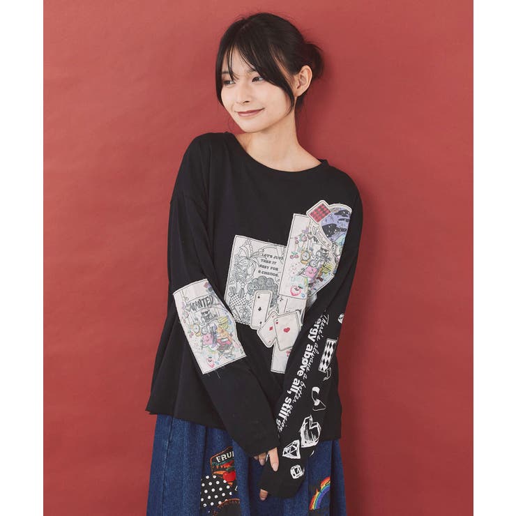 ブラック | ワッペン風アップリケ刺繍Tシャツ | ScoLar
