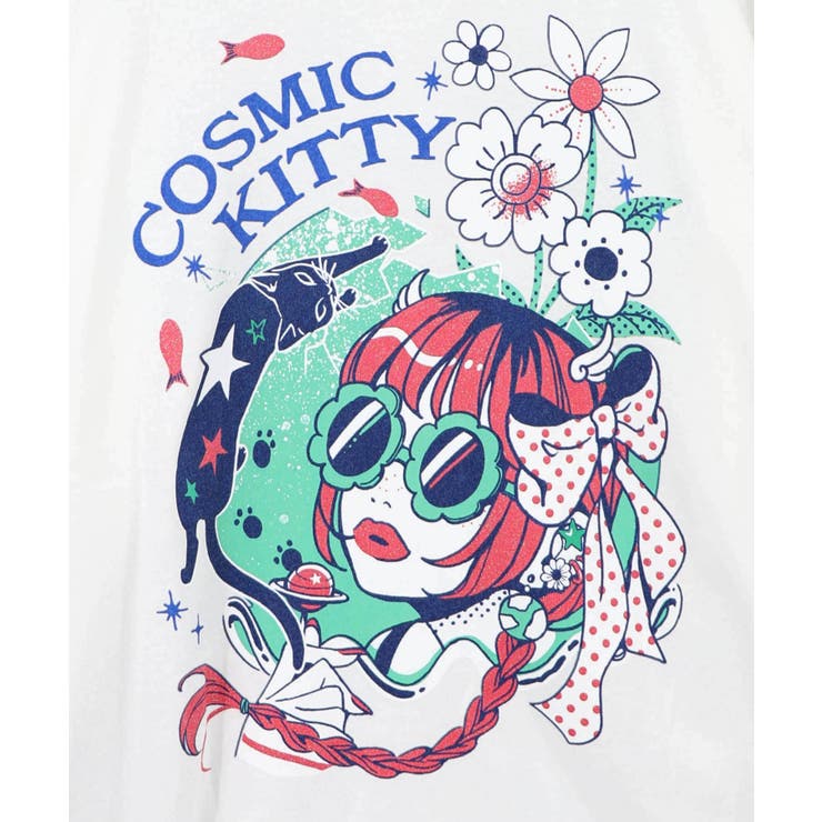 惑星ガールと宇宙ネコ柄Tシャツ | ScoLar | 詳細画像11 