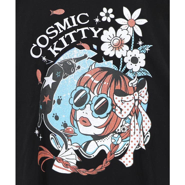 惑星ガールと宇宙ネコ柄Tシャツ | ScoLar | 詳細画像14 