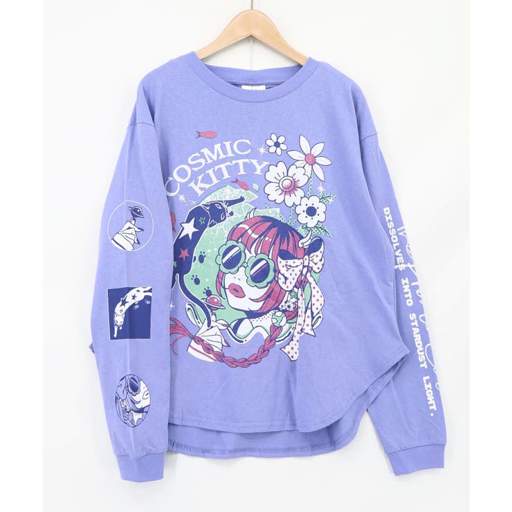 パープル | 惑星ガールと宇宙ネコ柄Tシャツ | ScoLar
