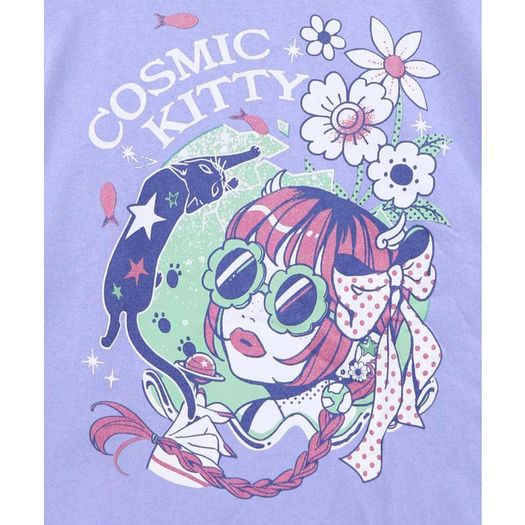 惑星ガールと宇宙ネコ柄Tシャツ | ScoLar | 詳細画像18 