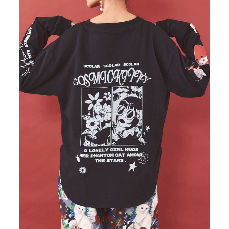 惑星ガールと宇宙ネコ柄Tシャツ | ScoLar | 詳細画像9 