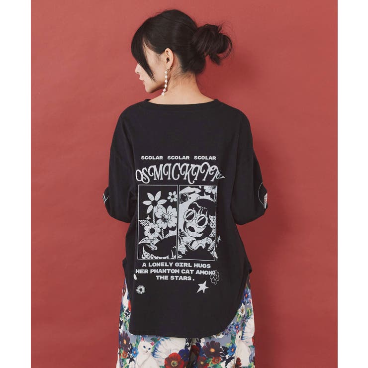 惑星ガールと宇宙ネコ柄Tシャツ | ScoLar | 詳細画像5 