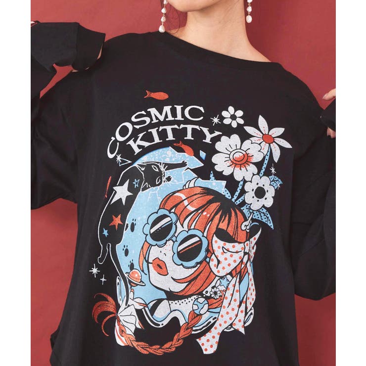 惑星ガールと宇宙ネコ柄Tシャツ | ScoLar | 詳細画像6 