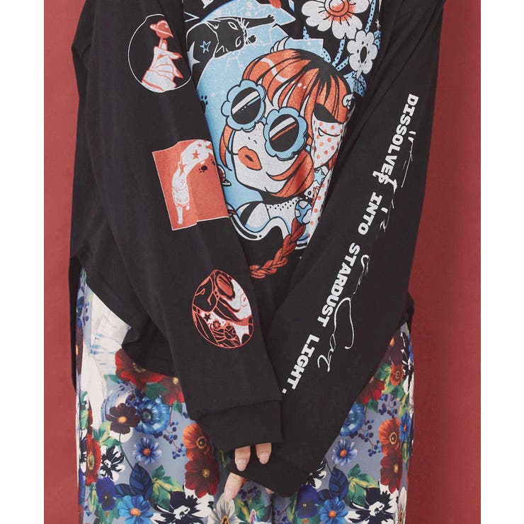 惑星ガールと宇宙ネコ柄Tシャツ | ScoLar | 詳細画像7 