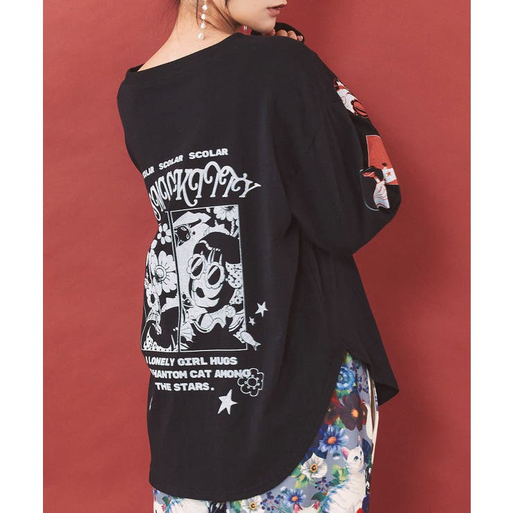 惑星ガールと宇宙ネコ柄Tシャツ | ScoLar | 詳細画像8 