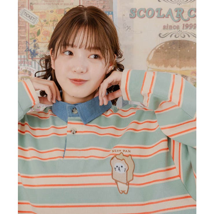 ねこパン刺繍ボーダーラガーシャツ[品番：SRSW0000068]｜ScoLar