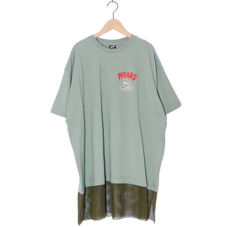 グリーン | NYAOS柄メッシュ切替Tシャツ | ScoLar