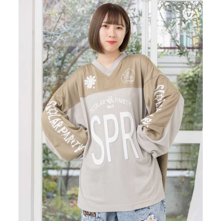 SPRロゴ柄メッシュ切替ロングスリーブTシャツ[品番：SRSW0000073