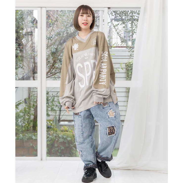 SPRロゴ柄メッシュ切替ロングスリーブTシャツ[品番：SRSW0000073
