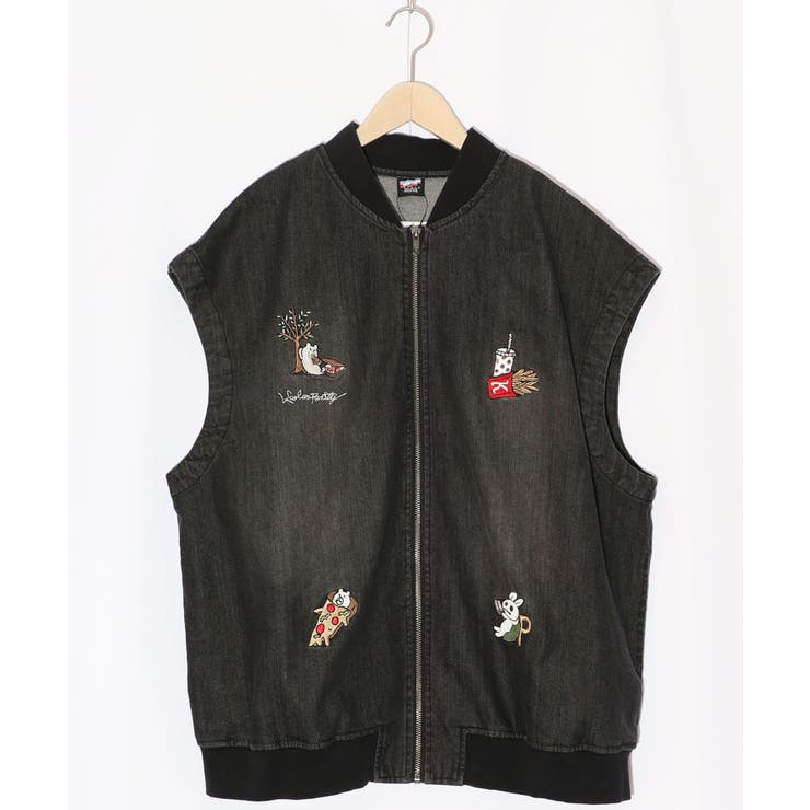 ☆新品/未使用/SCOLAR/スカラー/モッズコート/M/ブラック☆ ジャンクフードとクマ・ウサギ刺繍デニムベスト[品番
