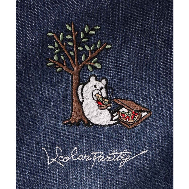ジャンクフードとクマ・ウサギ刺繍デニムベスト[品番