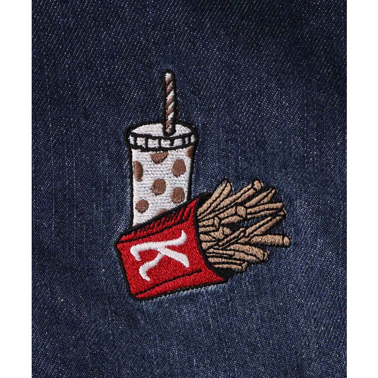 ジャンクフードとクマ・ウサギ刺繍デニムベスト[品番