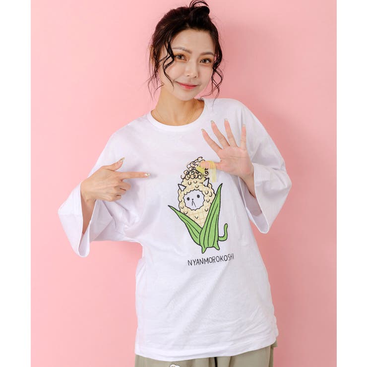 にゃんもろこしプリント 8分袖Tシャツ | ScoLar | 詳細画像2 