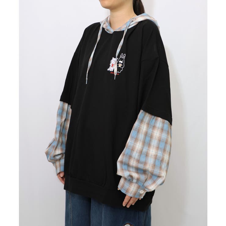 ネコとラビルのチェック柄切替フーデッドプルオーバー | ScoLar | 詳細画像8 