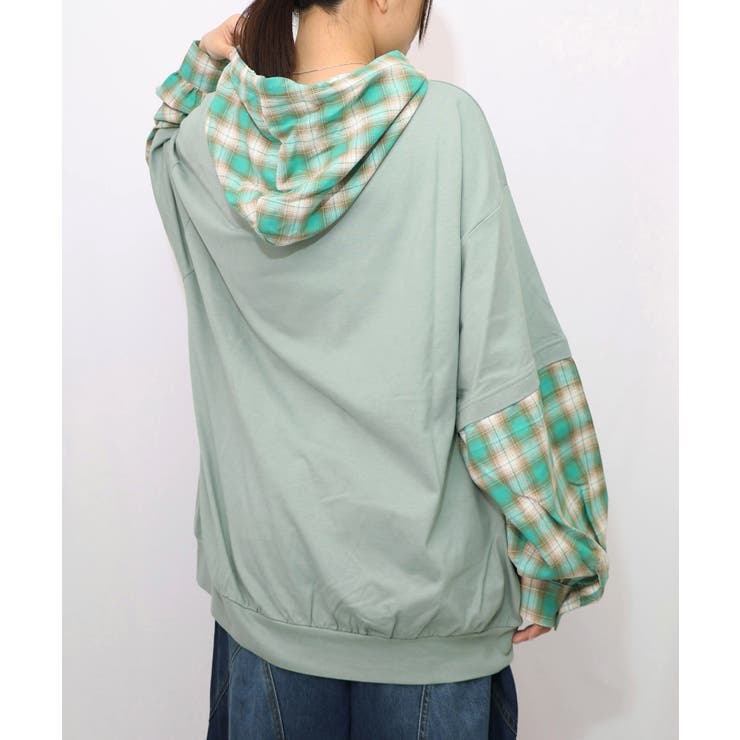 ネコとラビルのチェック柄切替フーデッドプルオーバー | ScoLar | 詳細画像12 