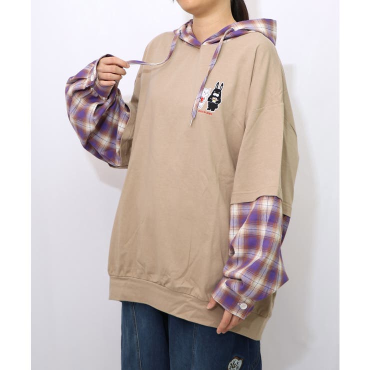 ネコとラビルのチェック柄切替フーデッドプルオーバー | ScoLar | 詳細画像14 