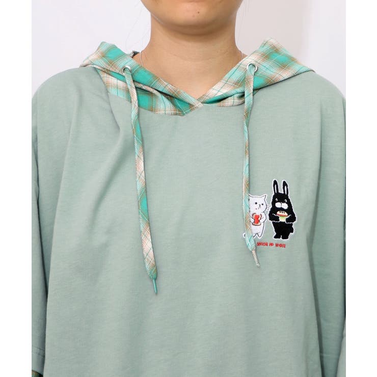 ネコとラビルのチェック柄切替フーデッドプルオーバー | ScoLar | 詳細画像17 