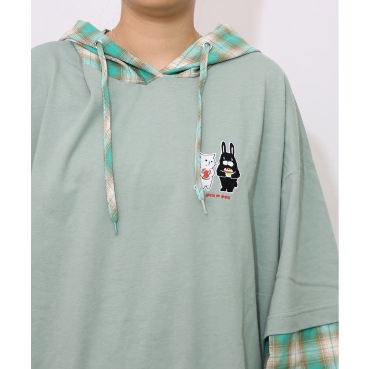 ネコとラビルのチェック柄切替フーデッドプルオーバー | ScoLar | 詳細画像18 