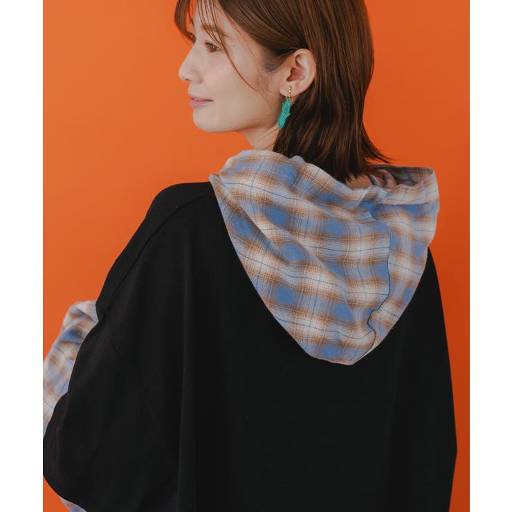 ネコとラビルのチェック柄切替フーデッドプルオーバー | ScoLar | 詳細画像5 