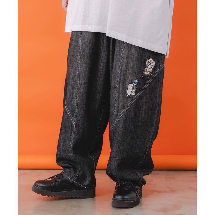 ブラック | 虚無ストアでお買い物 刺繍パンツ | ScoLar