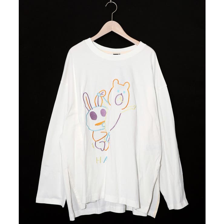 オフホワイト | 組体操クマうさぎ刺繍プルオーバー | ScoLar