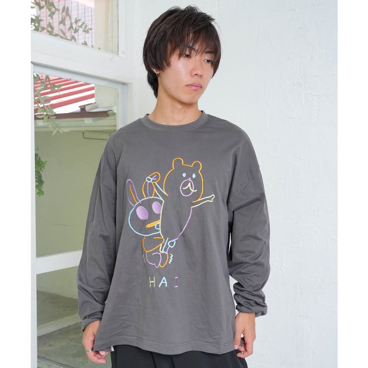 チャコールグレー | 組体操クマうさぎ刺繍プルオーバー | ScoLar