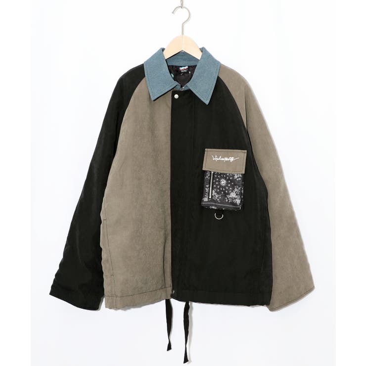 ブラック | 異素材使いの配色切替 中綿キルトジャケット | ScoLar