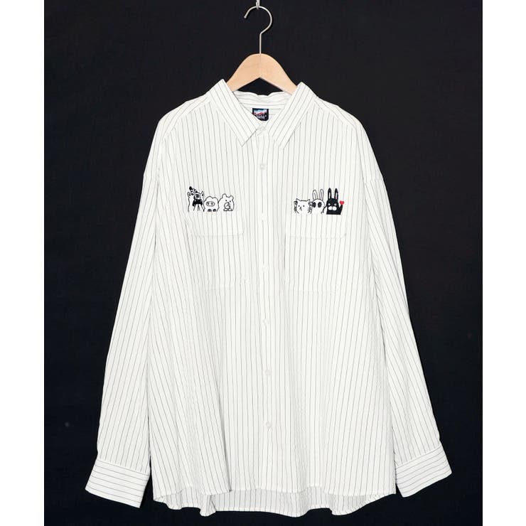 アイボリー | ひょっこりParity刺繍のストライプシャツ | ScoLar
