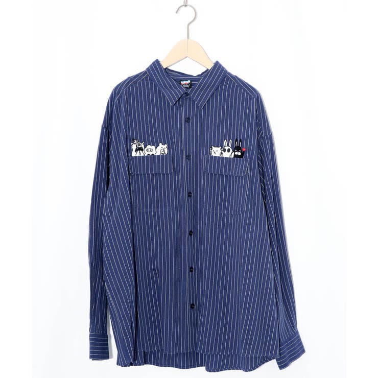 ブルー | ひょっこりParity刺繍のストライプシャツ | ScoLar