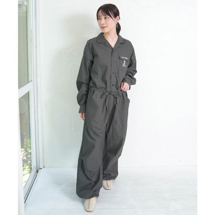 ブラック | Parityキャラ宇宙刺繍 洗い加工ジャンプスーツ | ScoLar