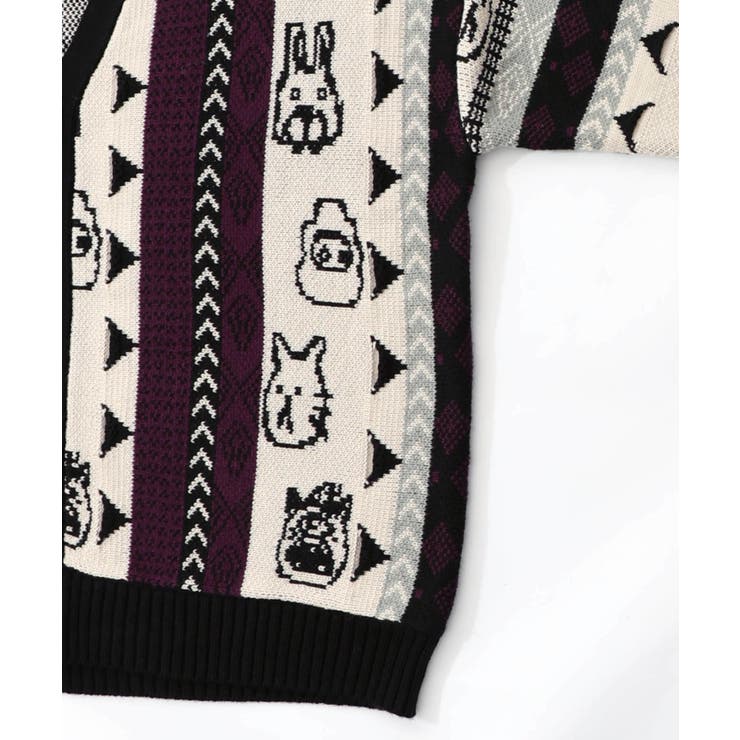 落書き調Parityキャラジャガード3Dニットカーディガン | ScoLar | 詳細画像18 