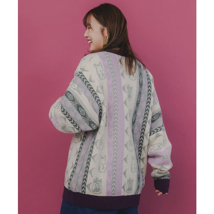 落書き調Parityキャラジャガード3Dニットカーディガン | ScoLar | 詳細画像9 