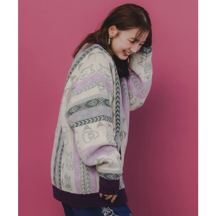 落書き調Parityキャラジャガード3Dニットカーディガン | ScoLar | 詳細画像10 