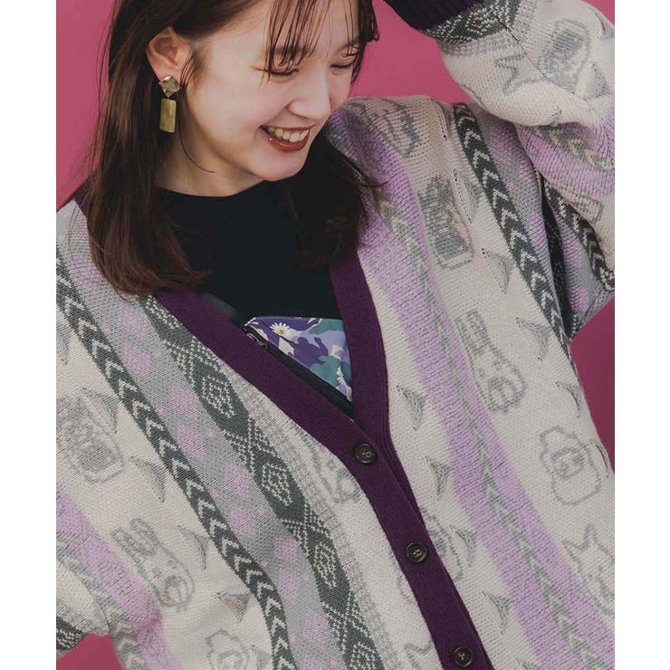落書き調Parityキャラジャガード3Dニットカーディガン | ScoLar | 詳細画像11 