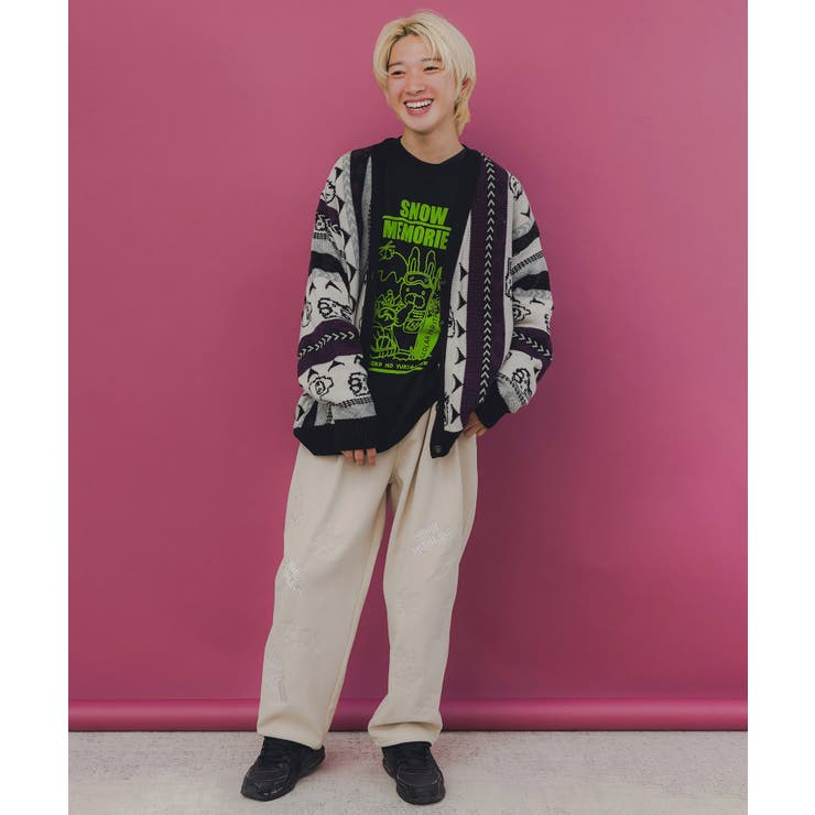 落書き調Parityキャラジャガード3Dニットカーディガン | ScoLar | 詳細画像3 