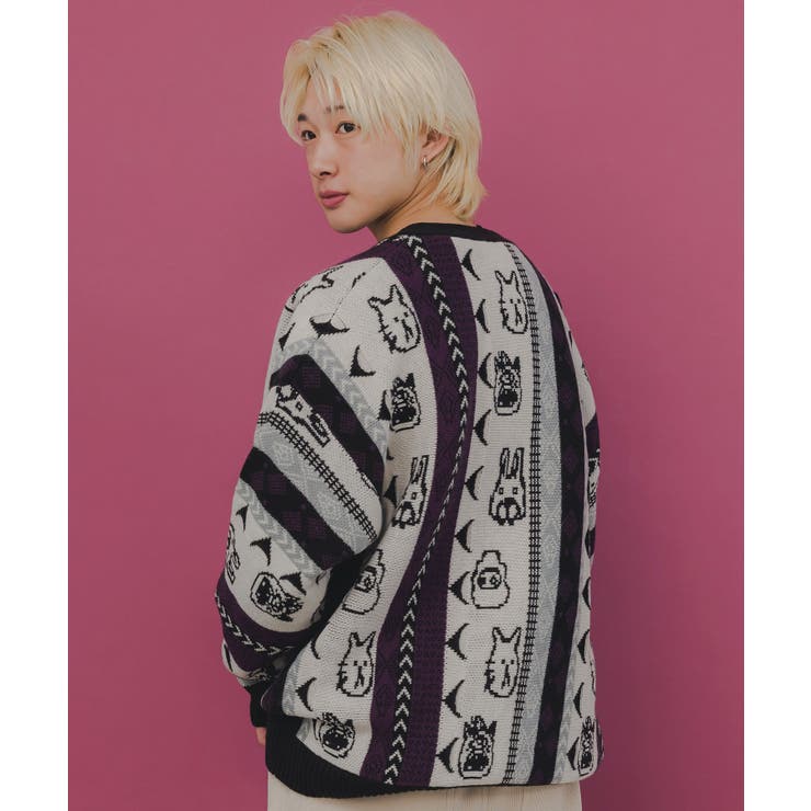 落書き調Parityキャラジャガード3Dニットカーディガン | ScoLar | 詳細画像5 