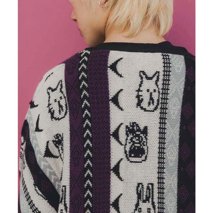 落書き調Parityキャラジャガード3Dニットカーディガン | ScoLar | 詳細画像6 