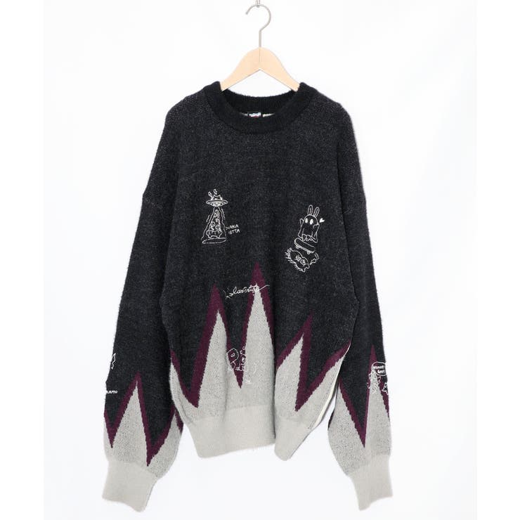 落書き調Parityキャラジャガードニットプルオーバー | ScoLar | 詳細画像8 