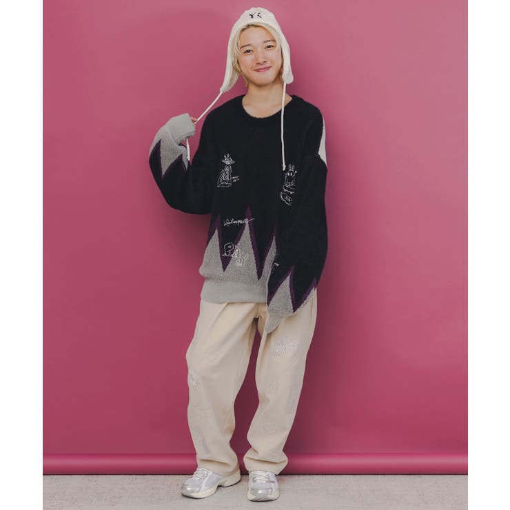 落書き調Parityキャラジャガードニットプルオーバー | ScoLar | 詳細画像1 