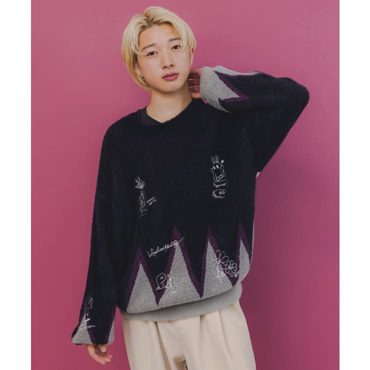 落書き調Parityキャラジャガードニットプルオーバー | ScoLar | 詳細画像2 