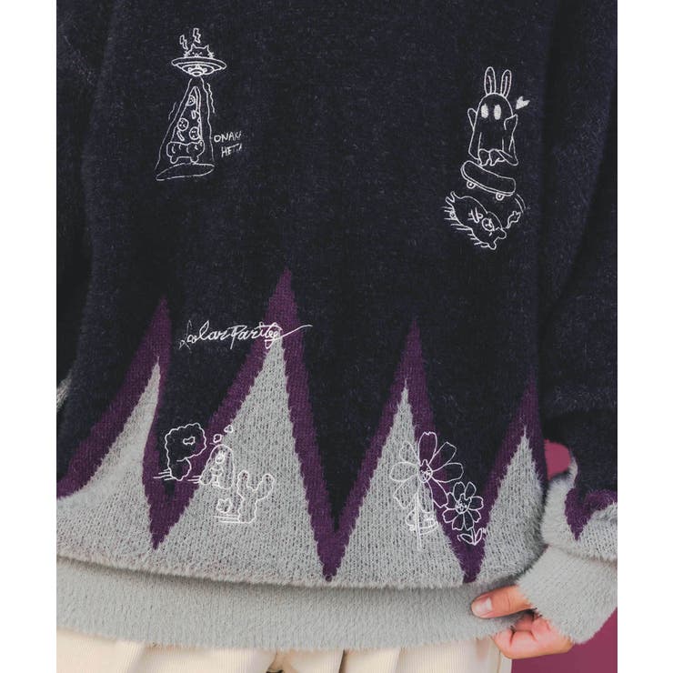 落書き調Parityキャラジャガードニットプルオーバー | ScoLar | 詳細画像7 