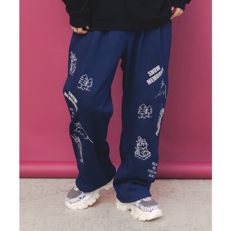 ラビルとネコのスノーメモリー裏起毛パンツ | ScoLar | 詳細画像3 