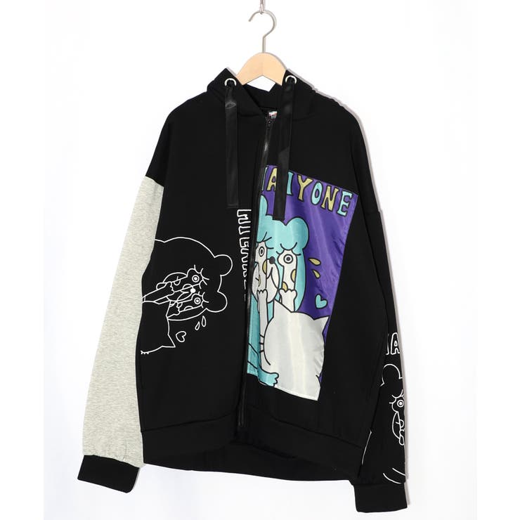 ネコとクマとチンアナゴ柄 リメイク風裏起毛パーカー | ScoLar | 詳細画像7 