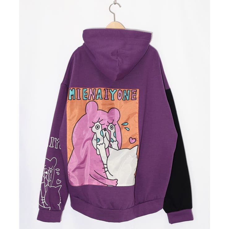 ネコとクマとチンアナゴ柄 リメイク風裏起毛パーカー | ScoLar | 詳細画像10 