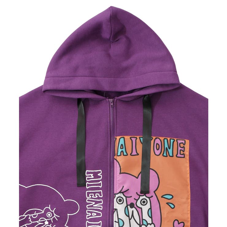 ネコとクマとチンアナゴ柄 リメイク風裏起毛パーカー | ScoLar | 詳細画像12 