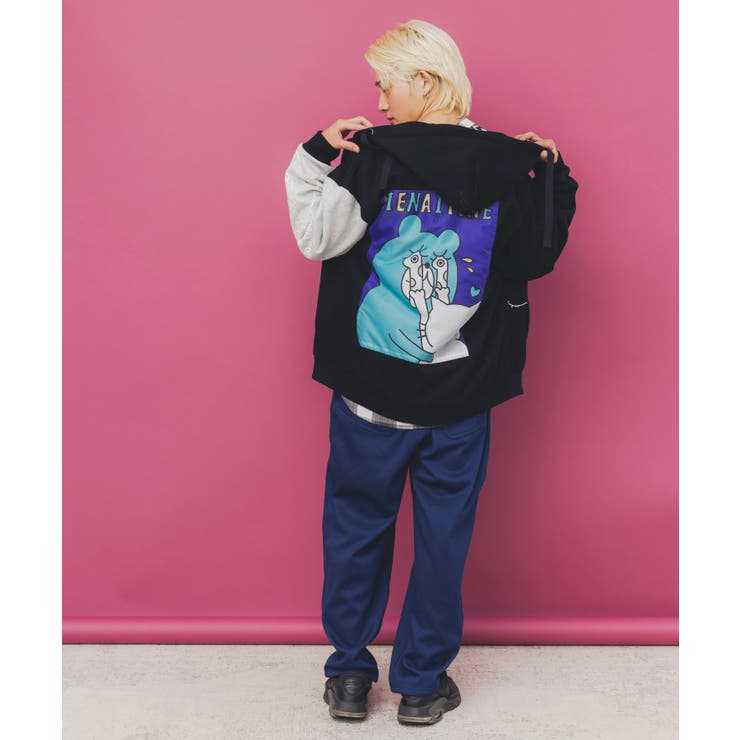 ネコとクマとチンアナゴ柄 リメイク風裏起毛パーカー | ScoLar | 詳細画像5 