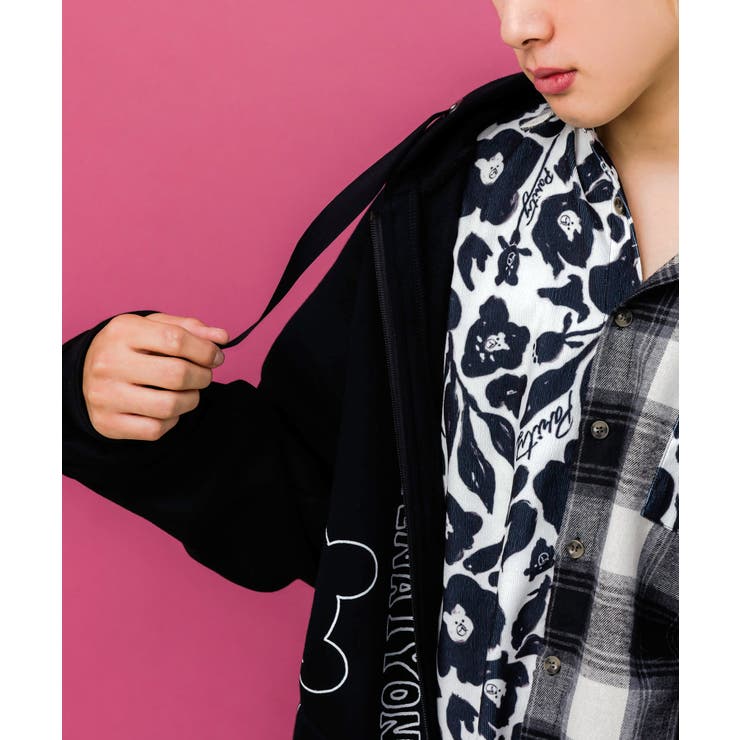 ネコとクマとチンアナゴ柄 リメイク風裏起毛パーカー | ScoLar | 詳細画像6 