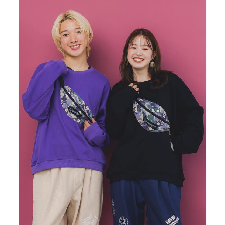 フェイクボディバッグ×ネコ刺繍付き裏毛プルオーバー | ScoLar | 詳細画像1 