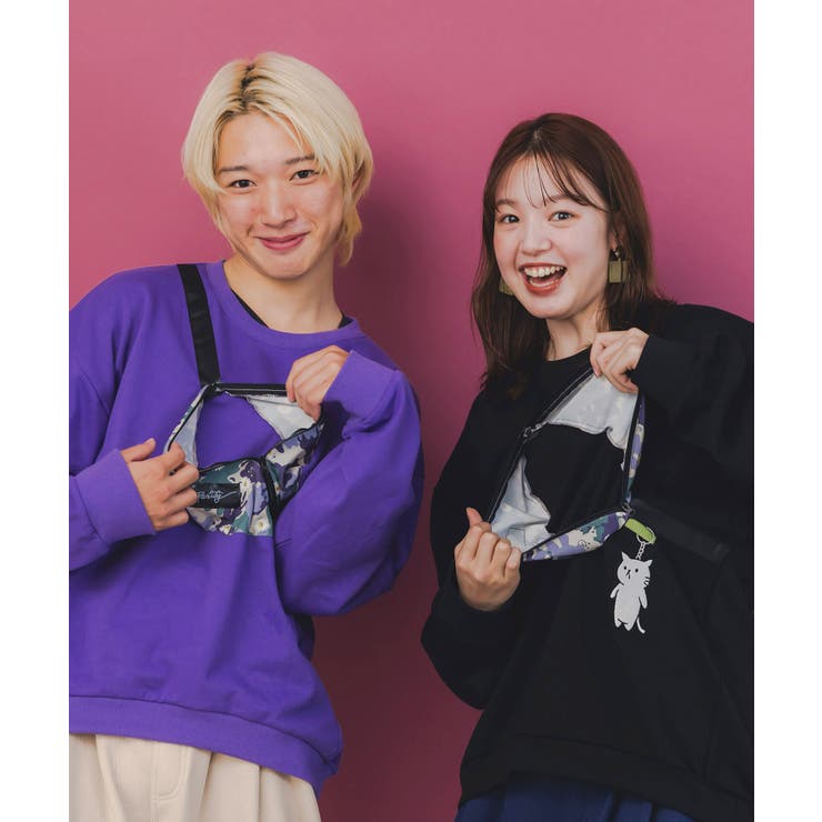 フェイクボディバッグ×ネコ刺繍付き裏毛プルオーバー | ScoLar | 詳細画像2 